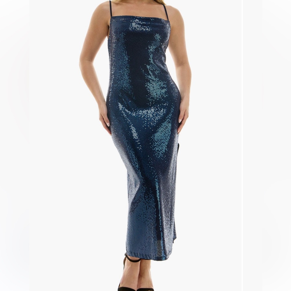 Bebe Blue Sequin Dress - Picture 2 of 10